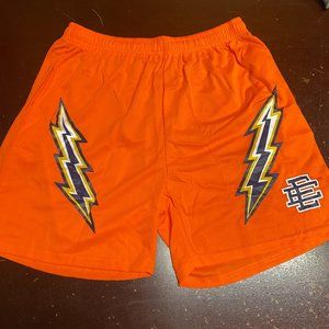 EE Mens Orange Elastic Waist Pockets Pull On Athletic Shorts Size Large